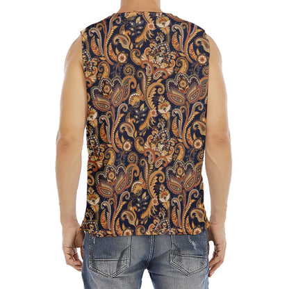 Gold And Blue Paisley Pattern Print Men's Fitness Tank Top