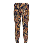 Gold And Blue Paisley Pattern Print Men's leggings