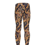 Gold And Blue Paisley Pattern Print Men's leggings