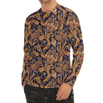 Gold And Blue Paisley Pattern Print Men's Long Sleeve Rash Guard
