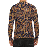 Gold And Blue Paisley Pattern Print Men's Long Sleeve Rash Guard