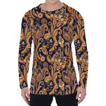 Gold And Blue Paisley Pattern Print Men's Long Sleeve T-Shirt