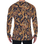 Gold And Blue Paisley Pattern Print Men's Long Sleeve T-Shirt