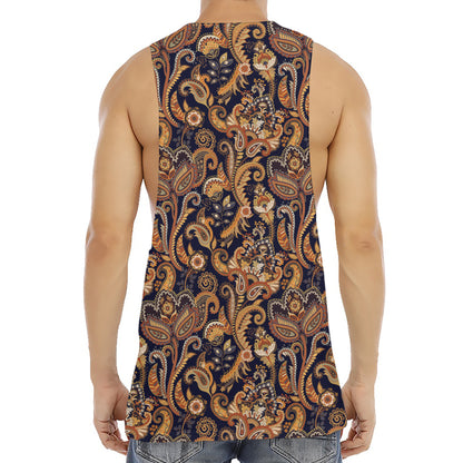 Gold And Blue Paisley Pattern Print Men's Muscle Tank Top