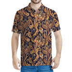 Gold And Blue Paisley Pattern Print Men's Polo Shirt