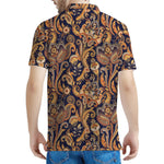 Gold And Blue Paisley Pattern Print Men's Polo Shirt