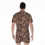 Gold And Blue Paisley Pattern Print Men's Rompers