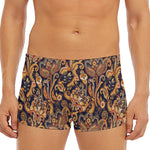 Gold And Blue Paisley Pattern Print Men's Short Boxer Briefs