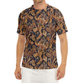 Gold And Blue Paisley Pattern Print Men's Short Sleeve Rash Guard