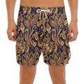 Gold And Blue Paisley Pattern Print Men's Split Running Shorts