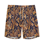 Gold And Blue Paisley Pattern Print Men's Sports Shorts