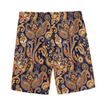 Gold And Blue Paisley Pattern Print Men's Sports Shorts