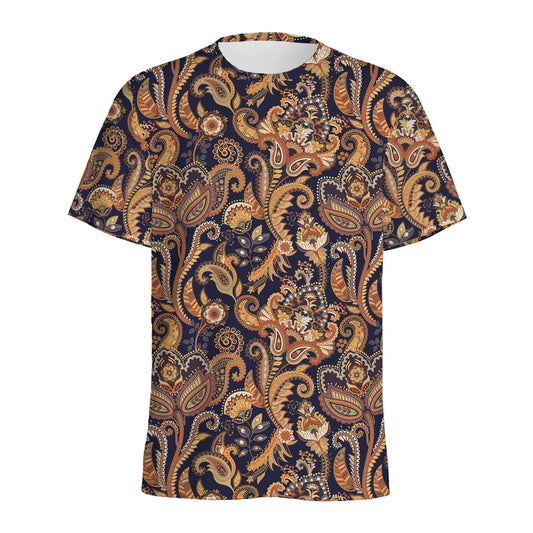 Gold And Blue Paisley Pattern Print Men's Sports T-Shirt