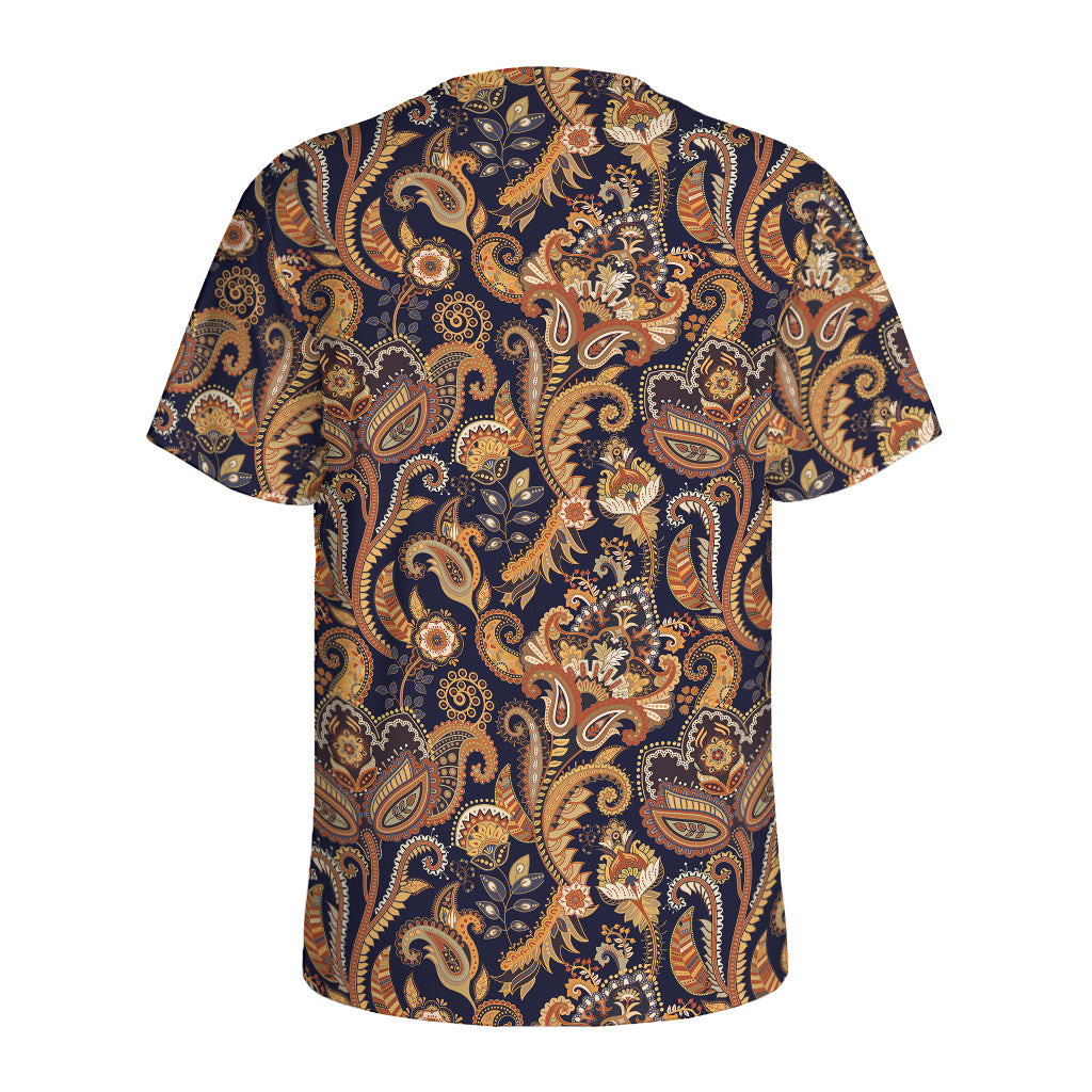 Gold And Blue Paisley Pattern Print Men's Sports T-Shirt