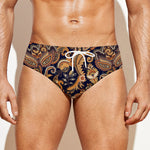 Gold And Blue Paisley Pattern Print Men's Swim Briefs