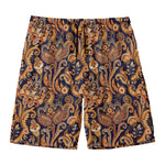 Gold And Blue Paisley Pattern Print Men's Swim Trunks