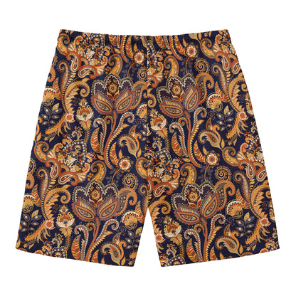 Gold And Blue Paisley Pattern Print Men's Swim Trunks