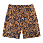 Gold And Blue Paisley Pattern Print Men's Swim Trunks