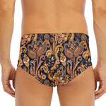 Gold And Blue Paisley Pattern Print Men's Triangle Swim Briefs