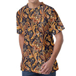 Gold And Blue Paisley Pattern Print Men's Velvet T-Shirt
