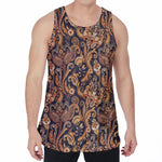 Gold And Blue Paisley Pattern Print Men's Velvet Tank Top