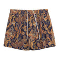 Gold And Blue Paisley Pattern Print Mesh Shorts