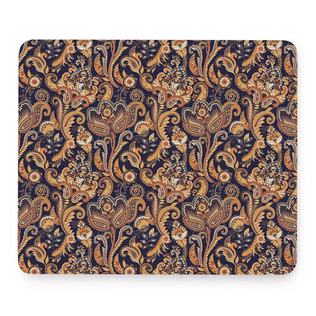Gold And Blue Paisley Pattern Print Mouse Pad