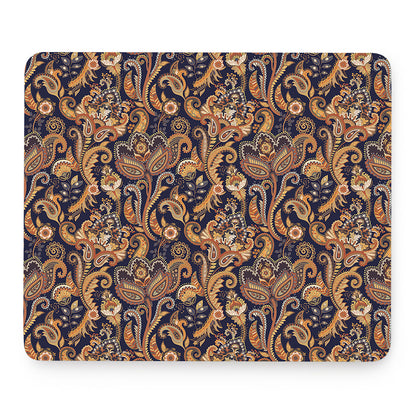 Gold And Blue Paisley Pattern Print Mouse Pad