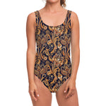 Gold And Blue Paisley Pattern Print One Piece Swimsuit