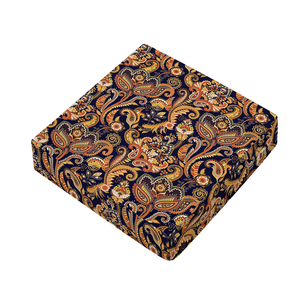 Gold And Blue Paisley Pattern Print Outdoor Seat Cushion Cover