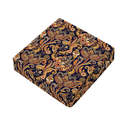 Gold And Blue Paisley Pattern Print Outdoor Seat Cushion Cover