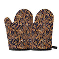 Gold And Blue Paisley Pattern Print Oven Mitts