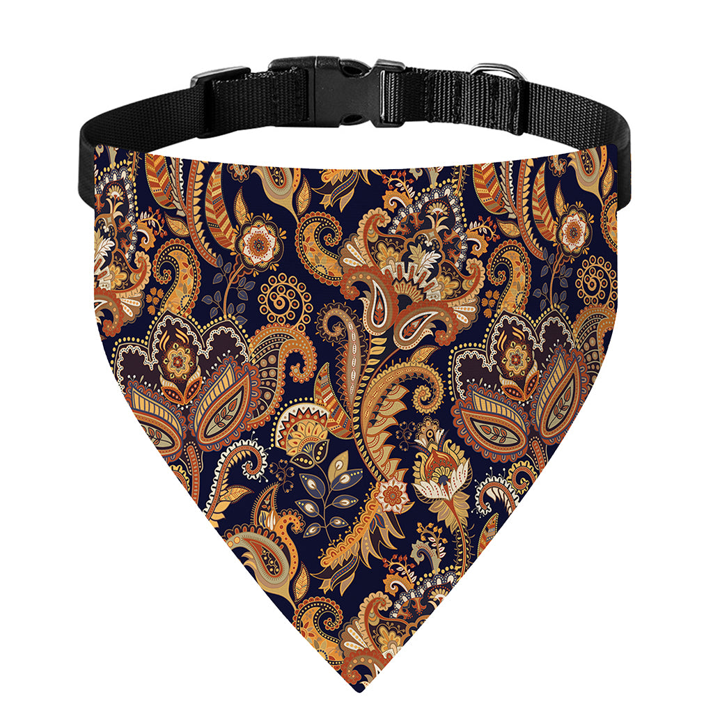 Gold And Blue Paisley Pattern Print Over The Collar Dog Bandana