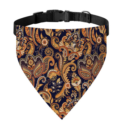 Gold And Blue Paisley Pattern Print Over The Collar Dog Bandana