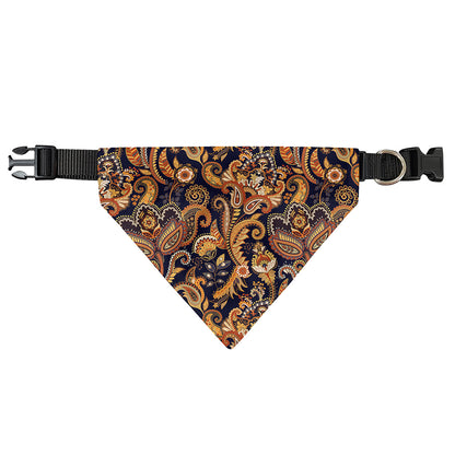 Gold And Blue Paisley Pattern Print Over The Collar Dog Bandana