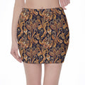 Gold And Blue Paisley Pattern Print Pencil Mini Skirt