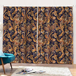 Gold And Blue Paisley Pattern Print Pencil Pleat Curtains