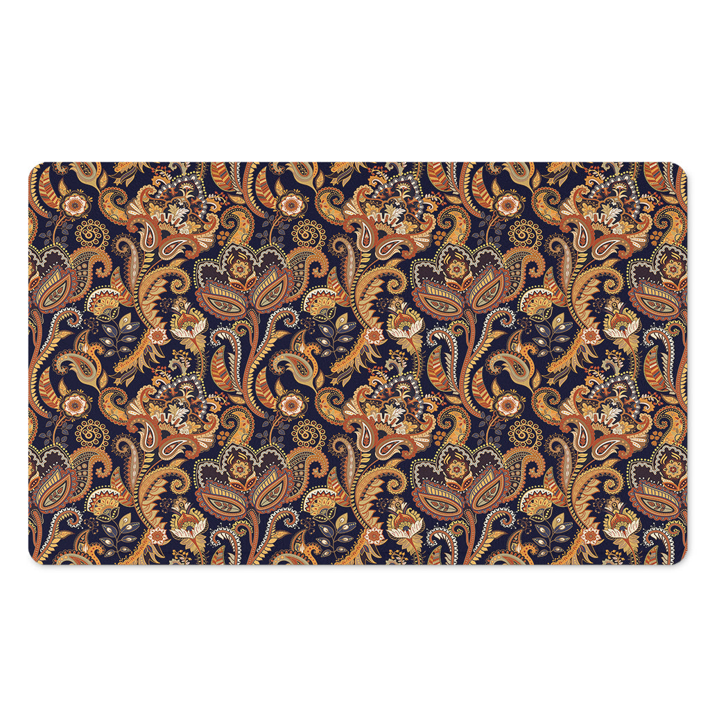 Gold And Blue Paisley Pattern Print Polyester Doormat