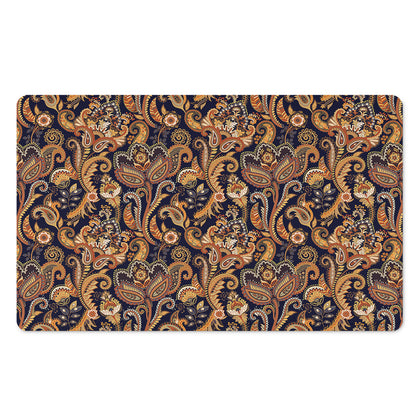 Gold And Blue Paisley Pattern Print Polyester Doormat