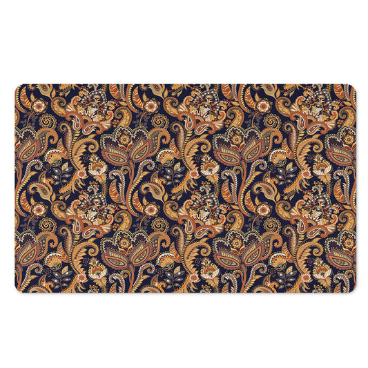 Gold And Blue Paisley Pattern Print Polyester Doormat
