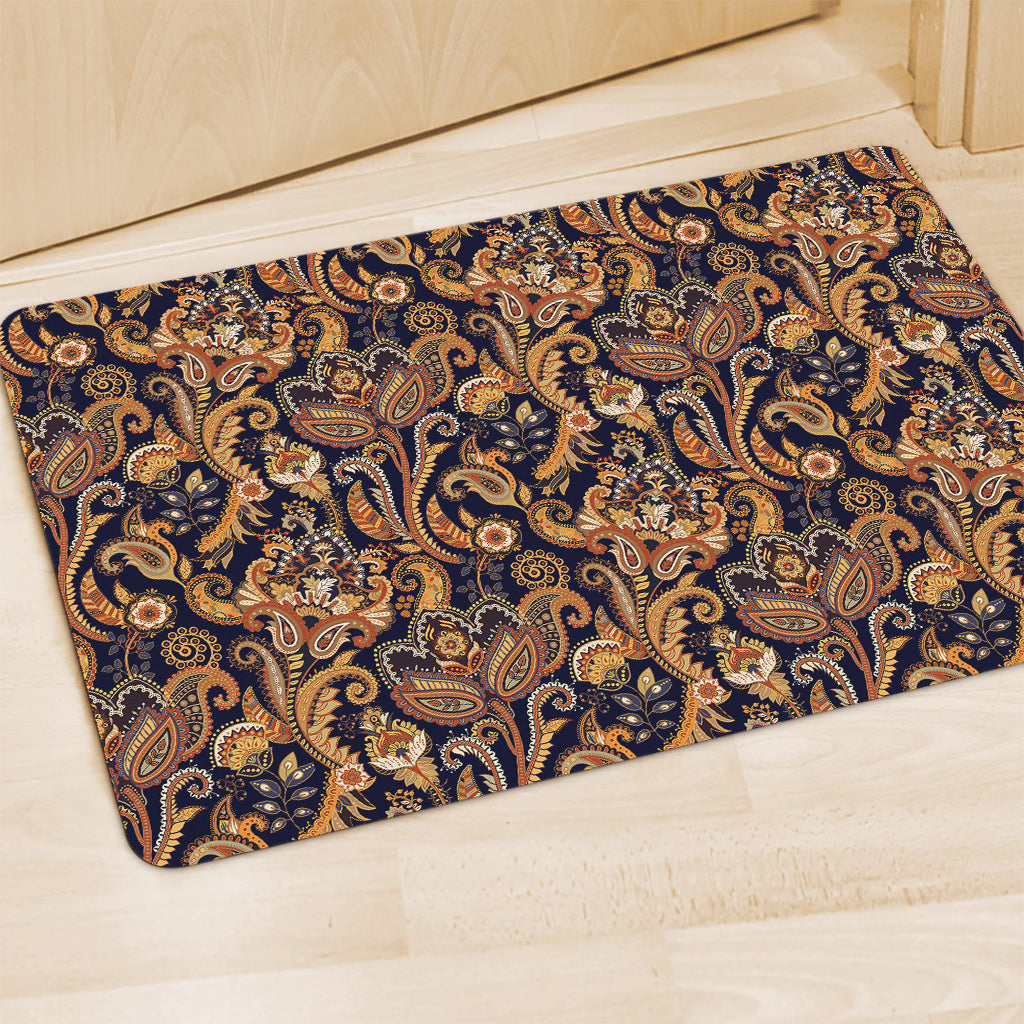 Gold And Blue Paisley Pattern Print Polyester Doormat
