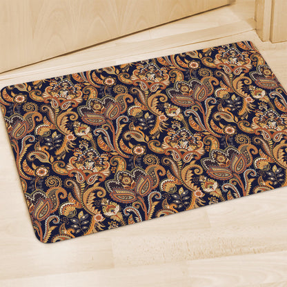 Gold And Blue Paisley Pattern Print Polyester Doormat