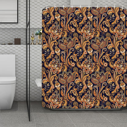 Gold And Blue Paisley Pattern Print Polyester Shower Curtain