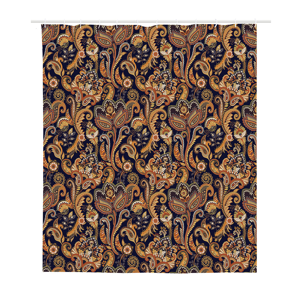 Gold And Blue Paisley Pattern Print Polyester Shower Curtain