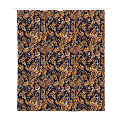 Gold And Blue Paisley Pattern Print Polyester Shower Curtain