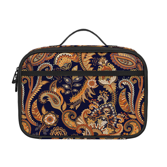 Gold And Blue Paisley Pattern Print Portable Lunch Bag