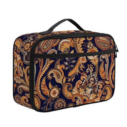 Gold And Blue Paisley Pattern Print Portable Lunch Bag