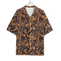 Gold And Blue Paisley Pattern Print Rayon Hawaiian Shirt