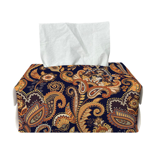 Gold And Blue Paisley Pattern Print Rectangle Tissue Box Cover