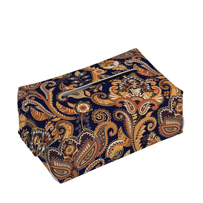 Gold And Blue Paisley Pattern Print Rectangle Tissue Box Cover